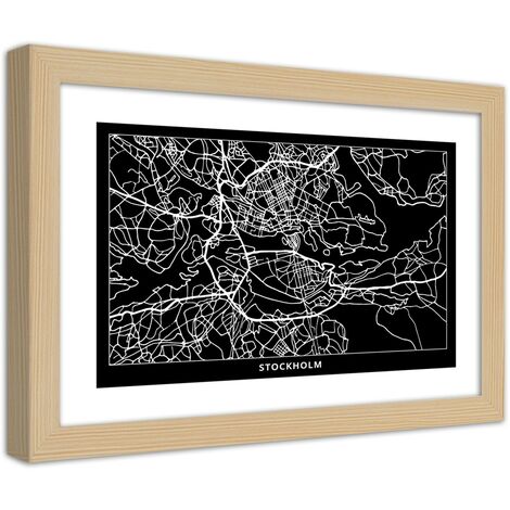 Quadro con cornice, Carta della città  di Stoccolma - 100x70