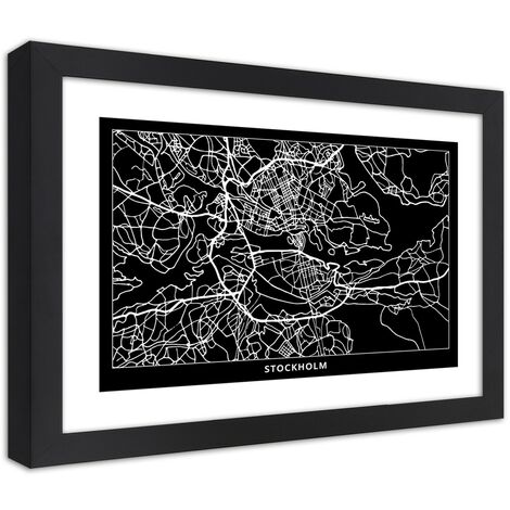 Quadro con cornice, Carta della città  di Stoccolma - 45x30