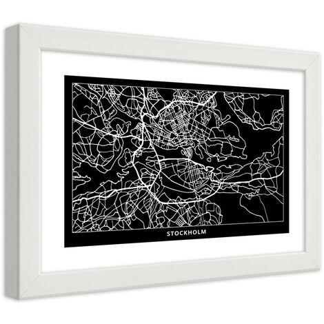 Quadro con cornice, Carta della città  di Stoccolma - 60x40