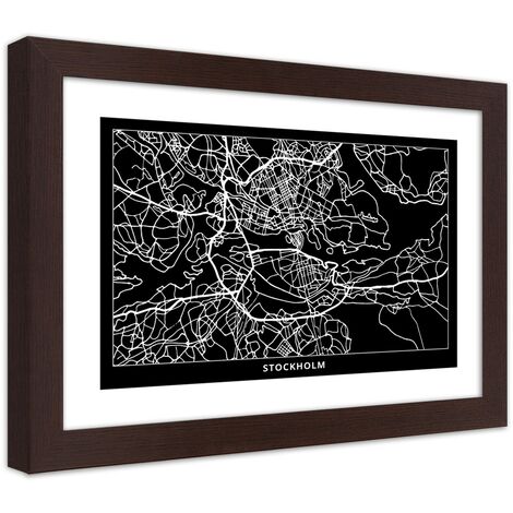 Quadro con cornice, Carta della città  di Stoccolma - 90x60