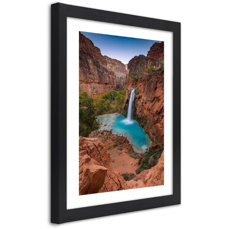 Quadro con cornice, Cascata blu tra le rocce - 40x60