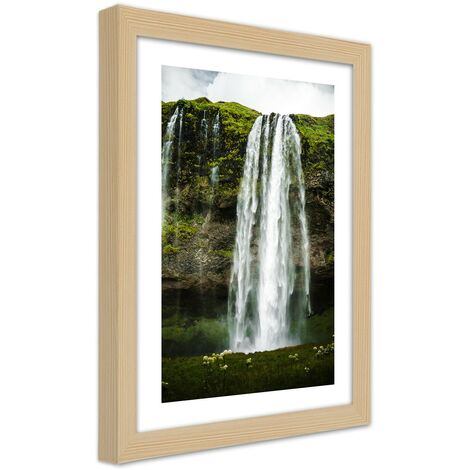Quadro con cornice, Cascata nel verde delle montagne - 60x90