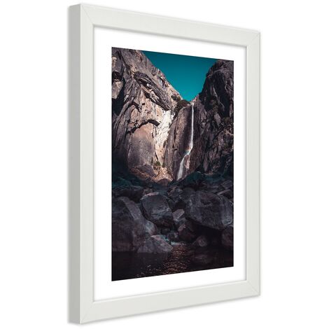 Quadro con cornice, Cascata tra alte rocce - 70x100