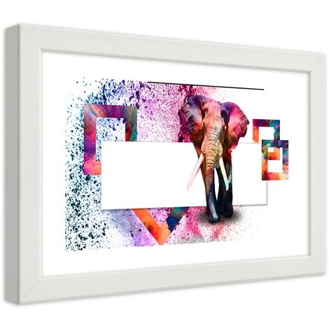 Quadro con cornice, Elefante colorato - 100x70