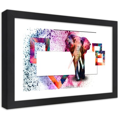 Quadro con cornice, Elefante colorato - 100x70