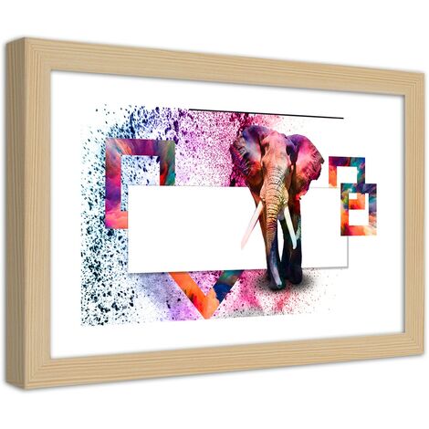 Quadro con cornice, Elefante colorato - 90x60