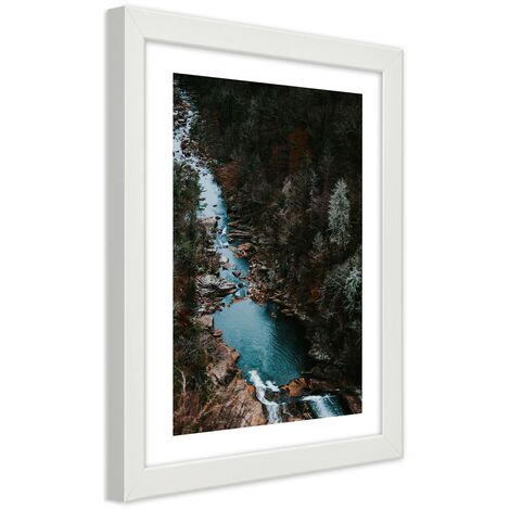Quadro con cornice, Fiume nella foresta - 40x60