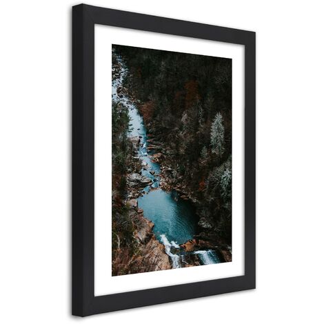 Quadro con cornice, Fiume nella foresta - 40x60