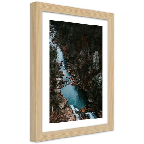 Quadro con cornice, Fiume nella foresta - 40x60