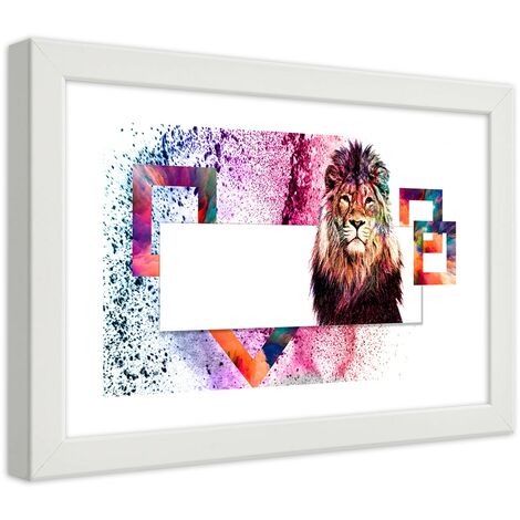 Quadro con cornice, Leone con criniera colorata - 60x40
