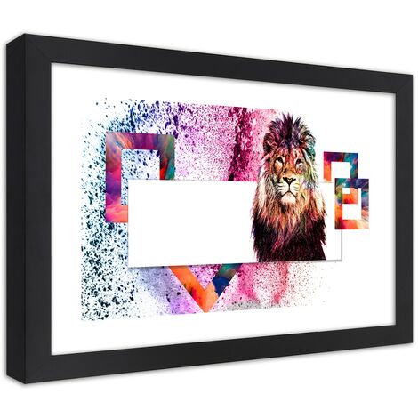 Quadro con cornice, Leone con criniera colorata - 60x40