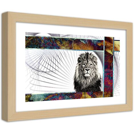 Quadro con cornice, Leone maestoso - 100x70