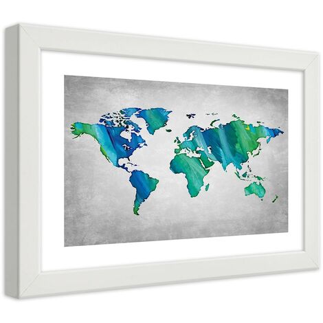 Quadro con cornice, Mappa del mondo colorata su cemento - 30x20