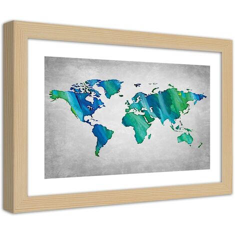 Quadro con cornice, Mappa del mondo colorata su cemento - 60x40