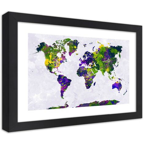 Quadro con cornice, Mappa del mondo dipinta - 45x30