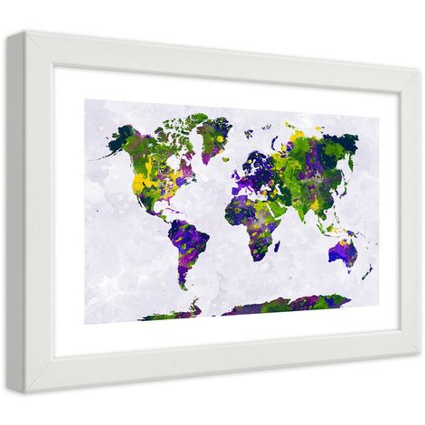 Quadro con cornice, Mappa del mondo dipinta - 60x40