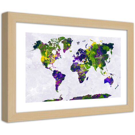 Quadro con cornice, Mappa del mondo dipinta - 60x40