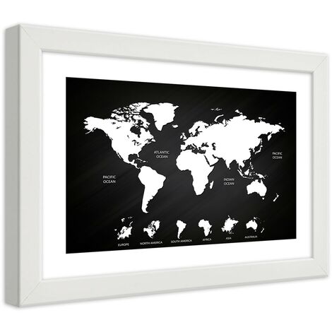 Quadro con cornice, Mappa del mondo e continenti in contrasto - 30x20