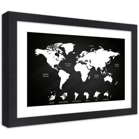 Quadro con cornice, Mappa del mondo e continenti in contrasto - 30x20