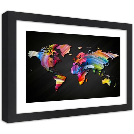 Quadro con cornice, Mappa del mondo in diversi colori - 100x70