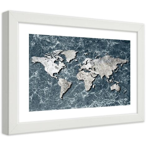 Quadro con cornice, Mappa del mondo su marmo - 100x70