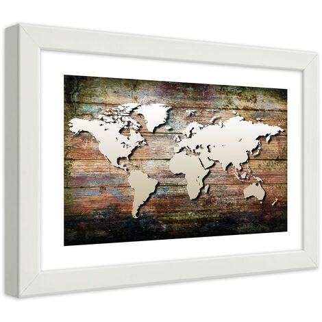 Quadro con cornice, Mappa del mondo su tavole antiche - 100x70