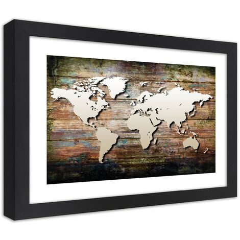 Quadro con cornice, Mappa del mondo su tavole antiche - 60x40