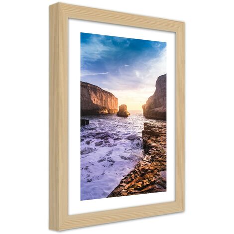 Quadro con cornice, Oceano e rocce - 20x30