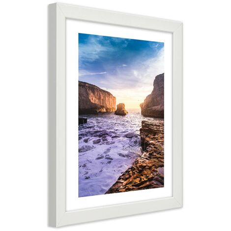 Quadro con cornice, Oceano e rocce - 30x45
