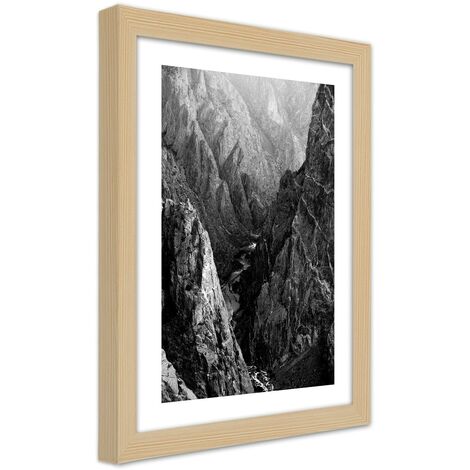 Quadro con cornice, Paesaggio montano in bianco e nero - 30x45