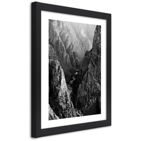 Quadro con cornice, Paesaggio montano in bianco e nero - 70x100