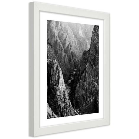 Quadro con cornice, Paesaggio montano in bianco e nero - 70x100