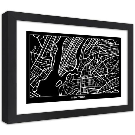 Quadro con cornice, Piano di New York - 60x40