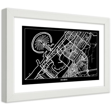 Quadro con cornice, Pianta della città  Dubai - 100x70