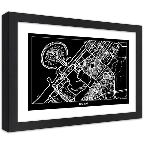 Quadro con cornice, Pianta della città  Dubai - 100x70