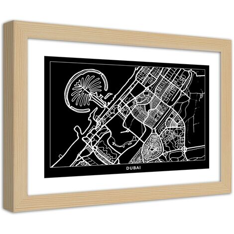 Quadro con cornice, Pianta della città  Dubai - 100x70
