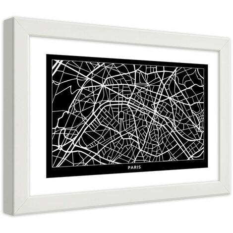 Quadro con cornice, Pianta della città  Parigi - 45x30