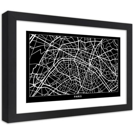 Quadro con cornice, Pianta della città  Parigi - 45x30