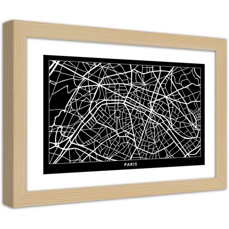Quadro con cornice, Pianta della città  Parigi - 90x60