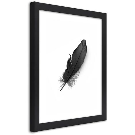 Quadro con cornice, Piuma nera - 60x90