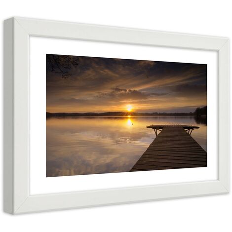 Quadro con cornice, Ponte su un lago - 90x60