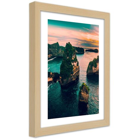 Quadro con cornice, Rocce in un oceano turchese - 30x45