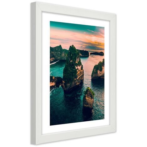 Quadro con cornice, Rocce in un oceano turchese - 60x90