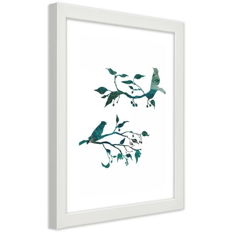 Quadro con cornice, Uccelli su ramoscelli - 60x90