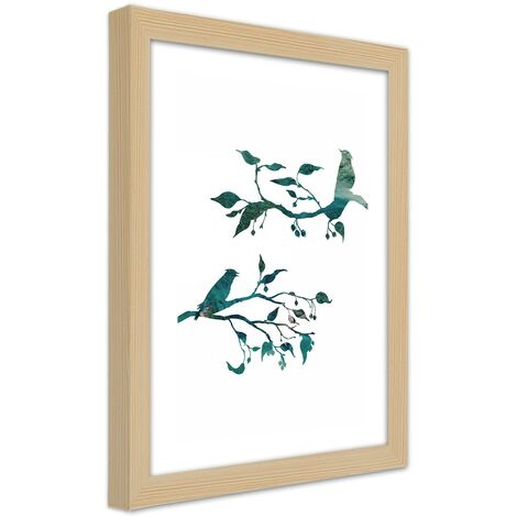 Quadro con cornice, Uccelli su ramoscelli - 60x90