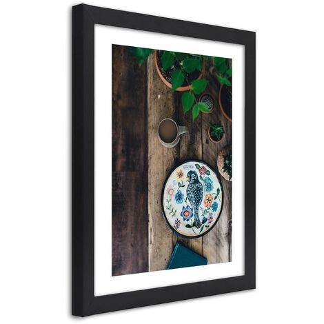 Quadro con cornice, Uccello ricamato - 30x45