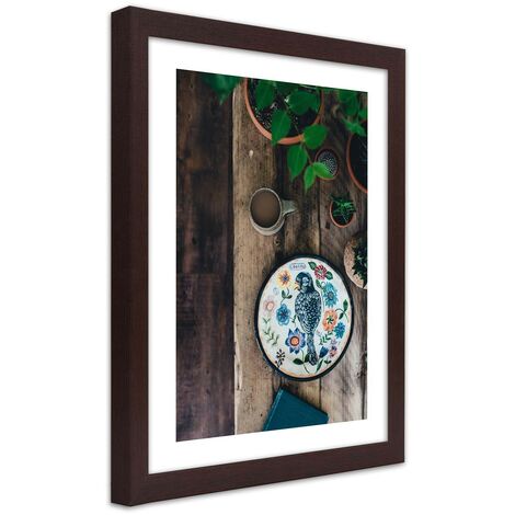 Quadro con cornice, Uccello ricamato - 70x100