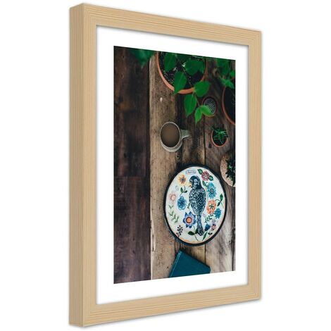 Quadro con cornice, Uccello ricamato - 70x100