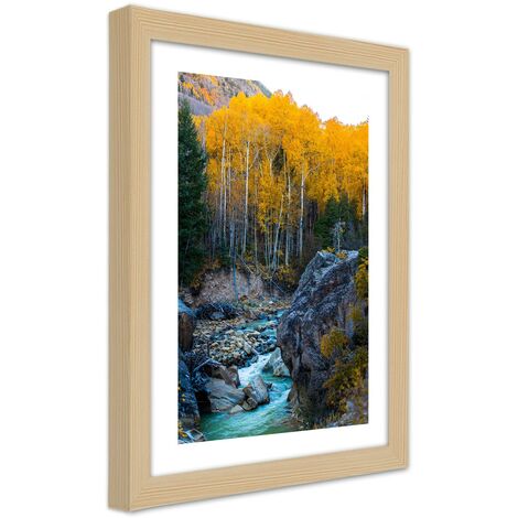 Quadro con cornice, Un ruscello nella foresta - 30x45