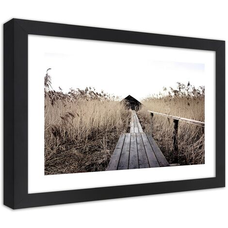 Quadro con cornice, Vecchio ponte in un canneto alto - 100x70